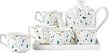 WYUYIWH Tee-Set Teetassen Teekanne Set Nordic Keramik Teeset mit Tablett Teekanne Set 6 Personen Kaffeekanne Nachmittagstee Küche Teetasse Set Teetasse Set Teekanne Set Kaffeetasse Set