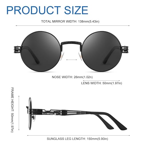 Round Steampunk Sunglass - Vintage Circle Shades, Unique punk Metal Frame3