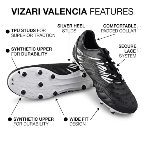 Image of Vizari Valencia Firm Ground Soccer Cleats for Men & Women - Adult Football Shoes with Wide Fit, TPU Studs, Comfortable Design, Size 6.5 to 13 (Unisex)