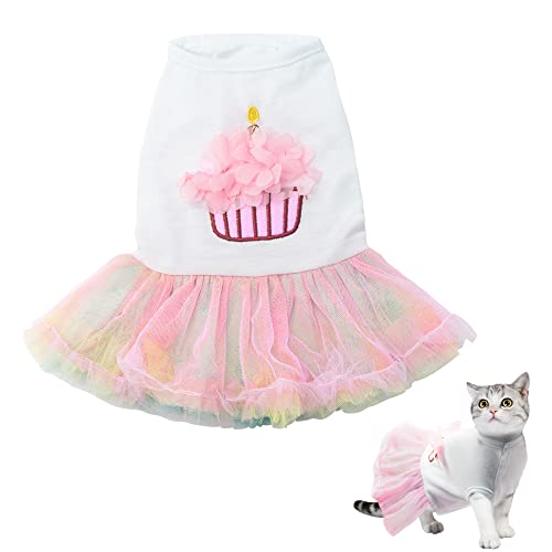 Cute Dog Tutu Dresses Party Supplier-For Dogs Girls Birthday Clothes Cupcake Apparel Small Medium Large Cats Puppy Chihuahua, Shihtzu, Yorkie, Poodle, Pug, Terrier Skirt (Cake, M, Pink) #TOP21