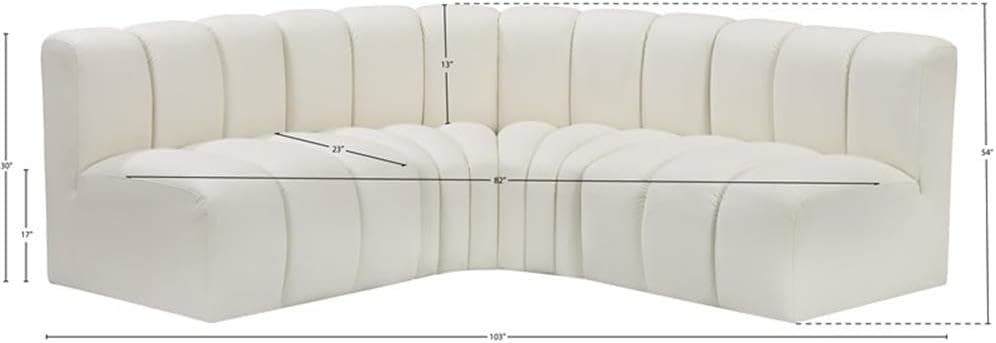 BOWERY HILL Contemporary Modular Sectional, 103" W x 54" D x 30" H, Cream Vegan Leather, Deep Channel Tufting, Versatile Living Room Sofa, Modern Luxury Seating