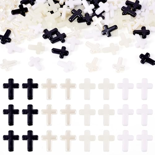 Cheriswelry 100Pcs Chunky Acrylic Cross Beads Black White Crucifix Loose Spacer Beads 15.5-16mm for Easter Halloween Necklace Bracelet Earring Keychain Jewelry Making