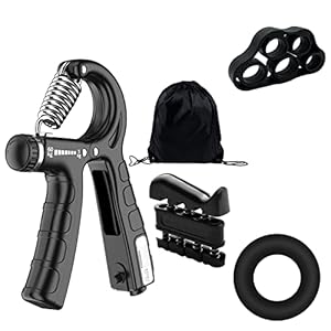 4-delige gripversterkerset met 1-delige trekzak, R-type verstelbare gripsterkte, slimme telgreep, vingerkracht, vingersporter voor atleten, muzikanten (zwart)