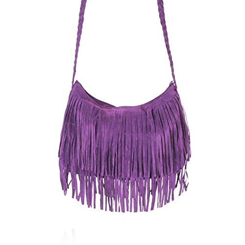 BXT fakeface épaule de mode Sac à Franges Sac de sac à main Fashion Girl Sac Vintage en cuir avec Franges velours style à la mode Top élégant pour les pour femmes et les filles, violet