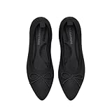 DREAM PAIRS Women's Ballet Knit Flats Foldable Pointed Toe Comfortable Dressy Flat Shoes with Bow-Knot Casual Business Work Office,Size 8,Black,DWUMFA2555