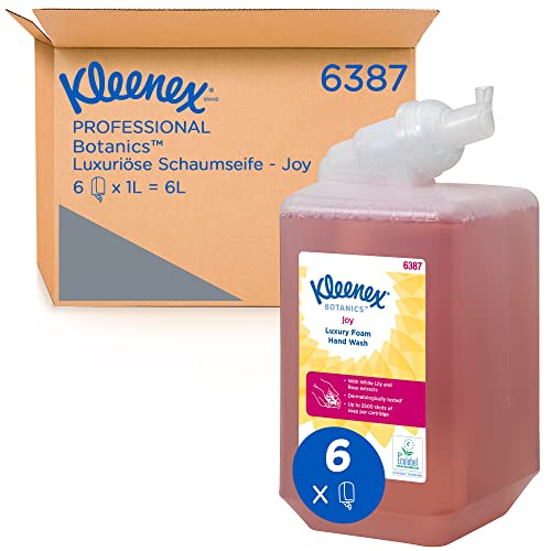 Jabón de manos en espuma de lujo Kleenex Botanics Joy 6387 - Jabón de manos en espuma perfumada - 6 recambios de jabón de manos rojo de 1 litro (6 litros en total)