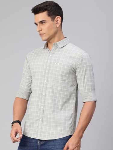 Image of Majestic Man Comfort Slim Fit Spread Collar Small Checked Cotton Casual Shirt