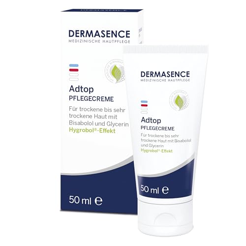 DERMASENCE Adtop Pflegecreme, 50 ml, Creme gegen trockene Haut, für Neurodermitis, schuppige und raue Haut, mit Glycerin und Bisabolol, parfümfrei, vegan, für Körper und Gesicht