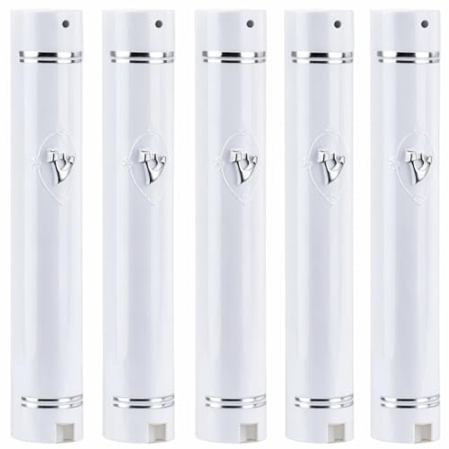 SUPER STAM Plastic Mezuzah Case Holder – Semiround Design with Silver Accent – Self-Stick Adhesive Back – Waterproof Rubber Cork – 5 Pack (WHITE SILVER, #15 for 15 cm scroll)