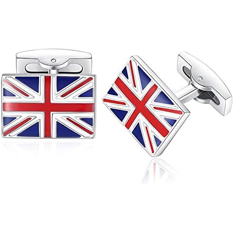 HONEY BEAR UK Union Jack Flag Cufflinks for Men, GB United Kingdom British Britain Flag Stainless Steel Cover