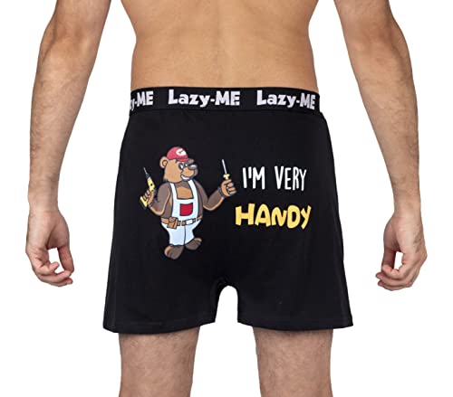 Lazy Me Men's Funny Novelty Boxer Shorts Humorous Underwear, Gag Gifts for Him, Black - Handy, Size Large