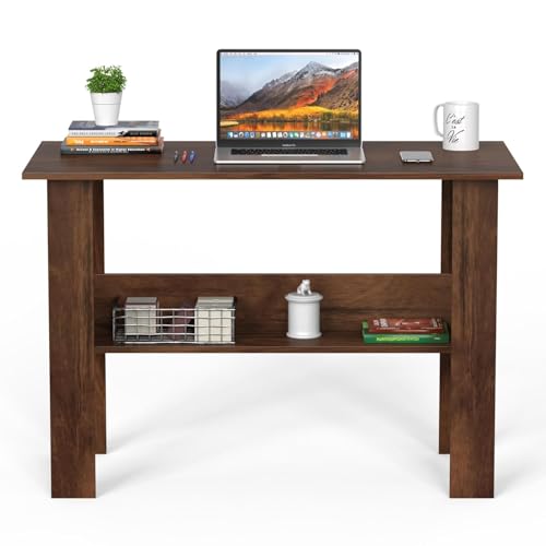 Image of Furniture Cafe Modern Computer Desk with Storage Shelf - Study Writing Table for Home Office and Bedroom (Wenge)