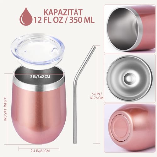 Volhoply 12oz Edelstahl Weinbecher mit Deckel Bulk 4 Pack,350ml Doppelwandige Vakuum stiellose Weingläser… – Ansicht 2