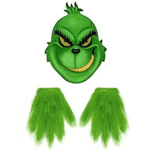 TrukD Monstruo de pelo verde Disfraz de máscara del Grinch con piel peluda verde para Navidad Cosplay de Disfraces