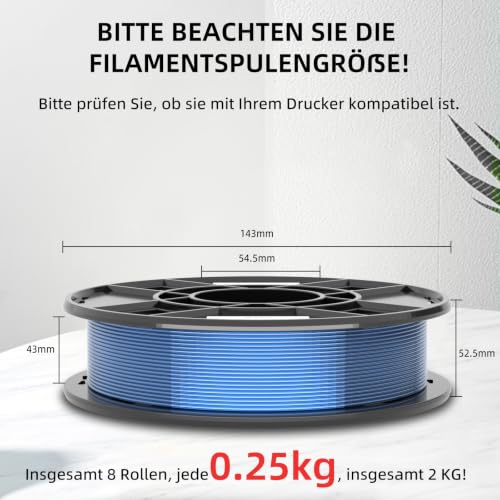 Image of 3DHoJor Basic PETG 3D Printer Filament, Multicolor, 1.75mm, 0.25kg*8 Pack, 2kg Total