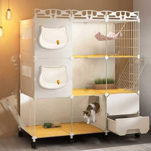 Grand parc pour chat modulable d'intérieur avec cage et enclos mobile