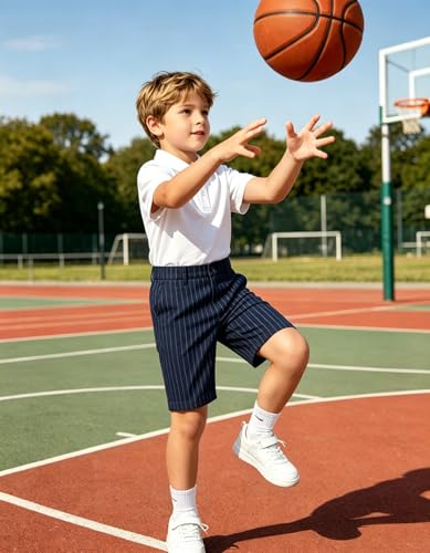Image of Boy Shorts Kids Stretch School Uniform Clothes Flat Front Dress Casual Shorts with Pockets for Summer
