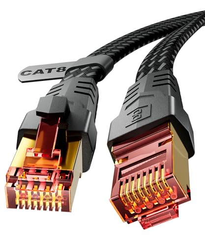 Cat 8 Ethernet Cable 1m 2m 3m 5m 10m 15m 20m 30m, Cat8 High Speed 40Gbps 2000Mhz Flat Internet Cable, Nylon Braided RJ45 Network LAN Wire, for Gaming PC/Modem/Router, Faster Than Cat6/Cat7-20m