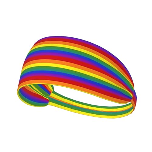 Diadema deportiva ancha con estampado de arcoíris para hombres y mujeres, banda de sudor que absorbe la humedad para correr, gimnasio