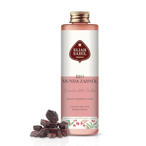 ELIAH SAHIL Bio Mundöl mit Drachenblut & Salbei Natürliches Ölziehen für gesunde Zähne & frischen Atem Vegan Bio-zertifiziert 100% recyclebare Verpackung