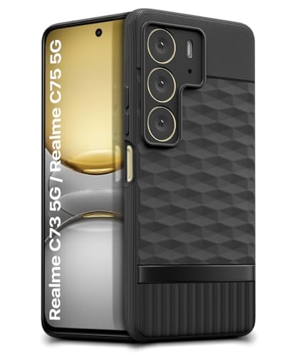 Image of WOW IMAGINE Back Cover for Realme C75 | Realme C73 | Narzo 80 lite 5G | P3 Lite 5G with Hexa Cube Design | Ultra Slim Soft Rubberised Case | Inner Velvet Fabric | Matte Silicone Flexible Case - Black