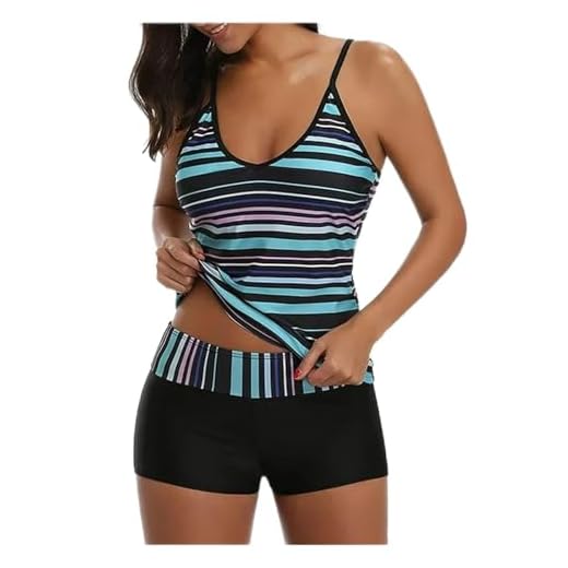 Maillot De Bain Femme 2 Pieces Shorty Tankini Taille Haute Sexy Ensemble Maillot De Bain Grande Taille Amincissant avec Armature Bikini Ete Marque Pas Cher Beachwear(Bleu,M)