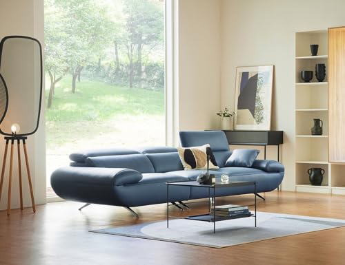 Image of Fabrique Orbit Leatherette 4 Seater with Puffy Moden Design Blue Sofa Set with Moveable Headrest | Comfortable Furniture for Home Office & Living Room | Easy to Move with Stainless Steel Legs