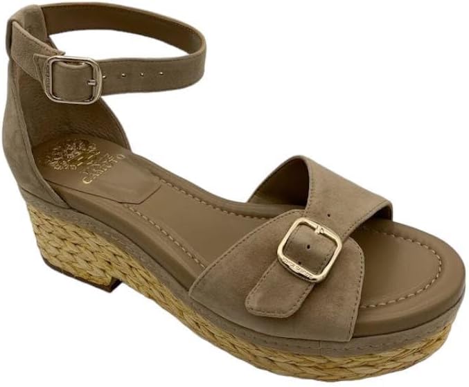 Vince Camuto Women's Meterry Adjustable Wedge Sandals, Tortilla Suede, 7.5 M US