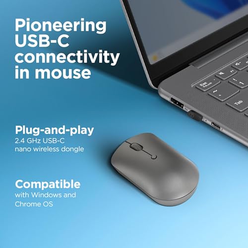 Image of Lenovo 540 USB-C Compact Wireless Mouse (2400 DPI Sensor, 2.4GHz Wireless Nano USB, 4-Button (Left Click, Right Click, Scroll Click, DPI)|Ambidextrous Design| 3 Year Warranty |Storm Grey), GY51D20867