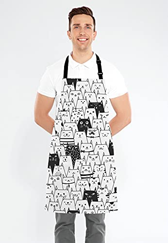 Lefolen Cute Cartoon Black White Cats Kitchen Cooking Bbq Chef Apron,Funny Apron thumb #3
