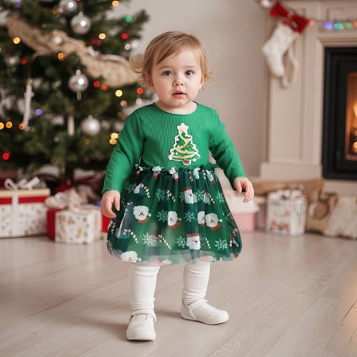 Toddler Baby Girl Clothes Christmas Dress Sequin Santa Claus Crew Neck Long Sleeves Tulle Patchwork A Line Dress2