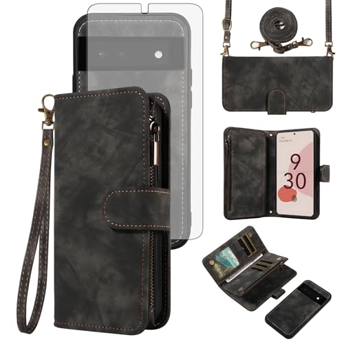Dragonne à rabat Pixel6 avec portefeuille magnétique et vitre en verre incluse