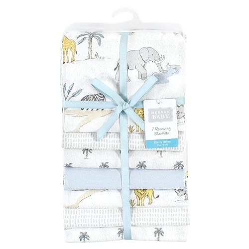 Image of Little Treasure Hudson Baby Cotton Poly Flannel Receiving Blankets Multipack, White Safari World, 30x30 inches