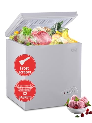 Krib Bling 5.0 Cu.Ft Chest Freezer with 7 Gears Temperature Control(-16°F to -48°F), Deep Compact Freezer with a Removable Basket, for House, Kitchen, Garage, Basement, Shop, Black