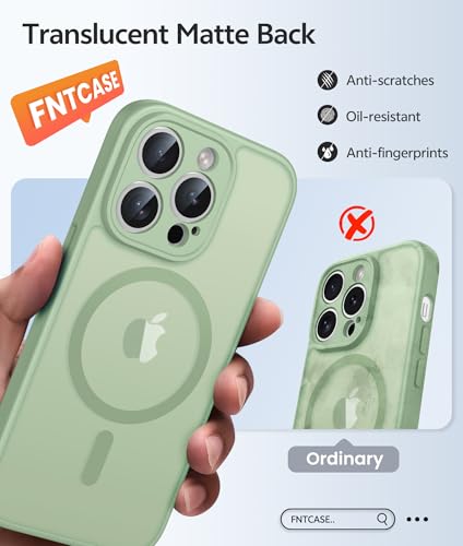 Image of FNTCASE for iPhone 13 Pro Max Case: [Compatible with Magsafe] Translucent Matte Magnetic Cases [Full Camera Protection] Military Grade Shockproof Protective Phone Cover - Light Moss