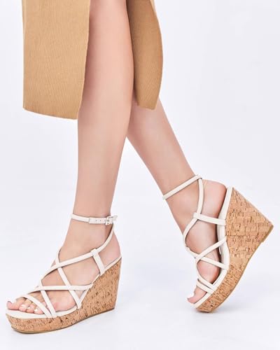 Image of Coutgo Women Platform Wedge Sandals Cork Slingback Wedges Espadrilles Heels Summer Shoes