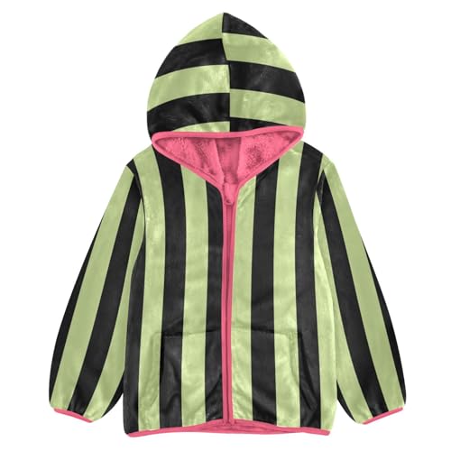 GuoChe Striped Green Black Sherpa Lined Toddler Hoodie