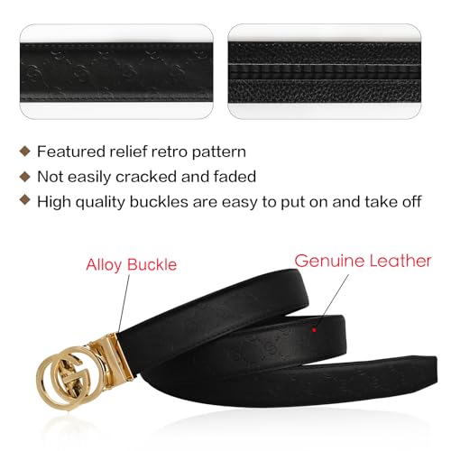 Image of Aurolran Men&Womens Leather Dress Belt Business Automatic Buckle Belt Color-Black Silver Gold
