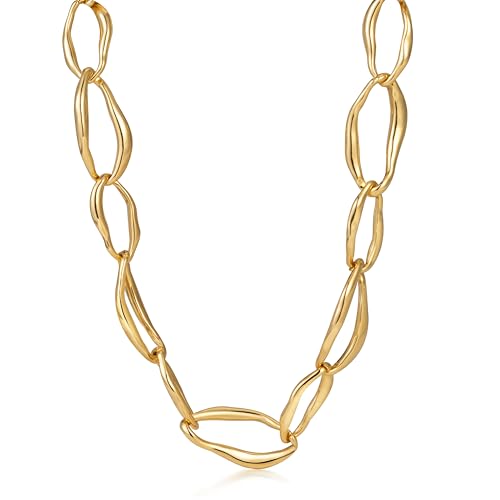 Chunky Gold Necklace 18k Real Gold Plated Chunky Chain Link Necklace for Women Long Statement Necklace for Women Adjustable Length 50+10CM