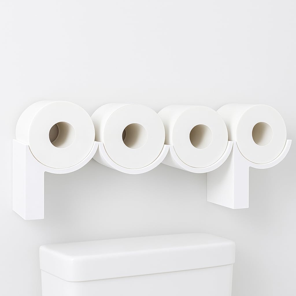 Poop Toilet Paper Holder Shelf Stand – 3D Printed White Funny Bathroom Wall Decor Rack, Functional Cute Quirky Storage Organizer TP Roll Holder, Unique Gag Housewarming Gift for Boy, House Accessories