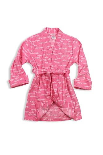 Calvin Klein Girl's Robe with Cuff, Pink Ck Script, Small