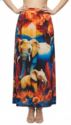 Image of VAGISHA Women's 4-Metre Flared Long Skirt | Skirts for Women Long Length | Long Skirts for Girls | Ethnic & Boho Printed Wear with Elastic Waist | Perfect for Party, Festive & Casual Look