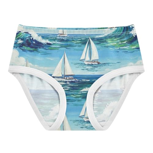 Toddler Girls Underwear 2t Cotton Cute Panties Girl Funny Briefs Undies Kids Watercolor Waves Sailboats Sea