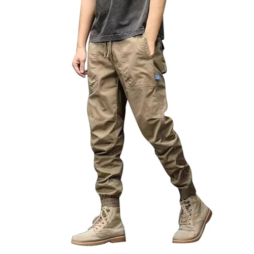 Generisch Pantalones cargo largos para hombre, informales, pantalones de trabajo con pies agrupados, pantalones de trekking, impermeables, multibolsillos, holgados, cómodos, pantalones de ocio