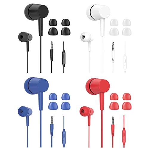 IDUSD 4 Pack Auriculares con Cable y micrófono Resistentes al Sudor, Aislamiento de Ruido para Móviles Android, PC, Radio, MP3, Todos los Dispositivos con Conexión de Jack 3,5 mm…
