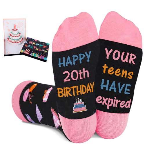 Juesly 20 Year Old Girl Gifts Socks for 20th Birthday Girl with Pop up Birthday Card Perfect Birthday Gifts for 20 Year Old Female Sister Girlfriend Wife