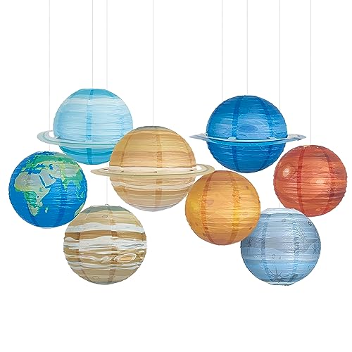 Image of 8 PCS Planet Paper Lanterns Outer Space Party Decorations Solar System Planets Hanging Lantern for Kids Space Theme Party Birthday Room Classroom Decorations