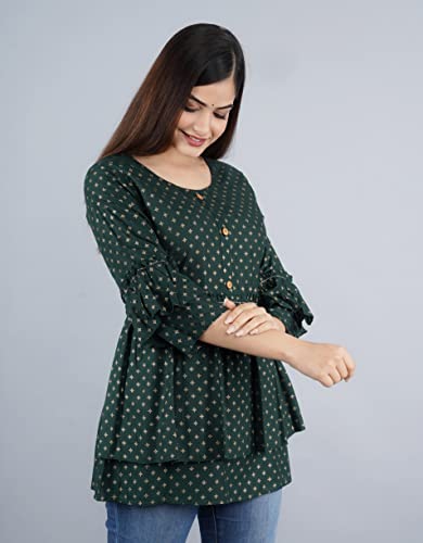 Image of Shiva Fab Short Kurti for Women | Embroidered Straight Rayon Kurta | Round Neck Full Sleeves Short Kurti for Women's