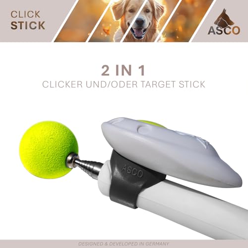 ASCO ClickStick - Target Stick mit abnehmbarem Premium Clicker - Target Stab für Hunde Katzen Clickertraining - Targetstick ausziehbar mit extra Klicker - Targetstab für Target-Training, schwarz