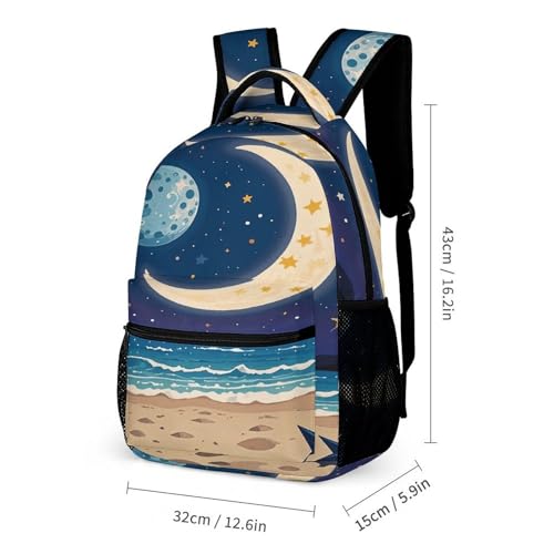 3Pcs Backpack Sets Moon Stars Beach Print Travel Daypack 3 in 1 Lightweight Backpack Set with Lunch Bag And Cosmetic Bag2